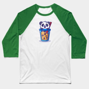 Cute Panda With Boba Milk Tea Cartoon Baseball T-Shirt